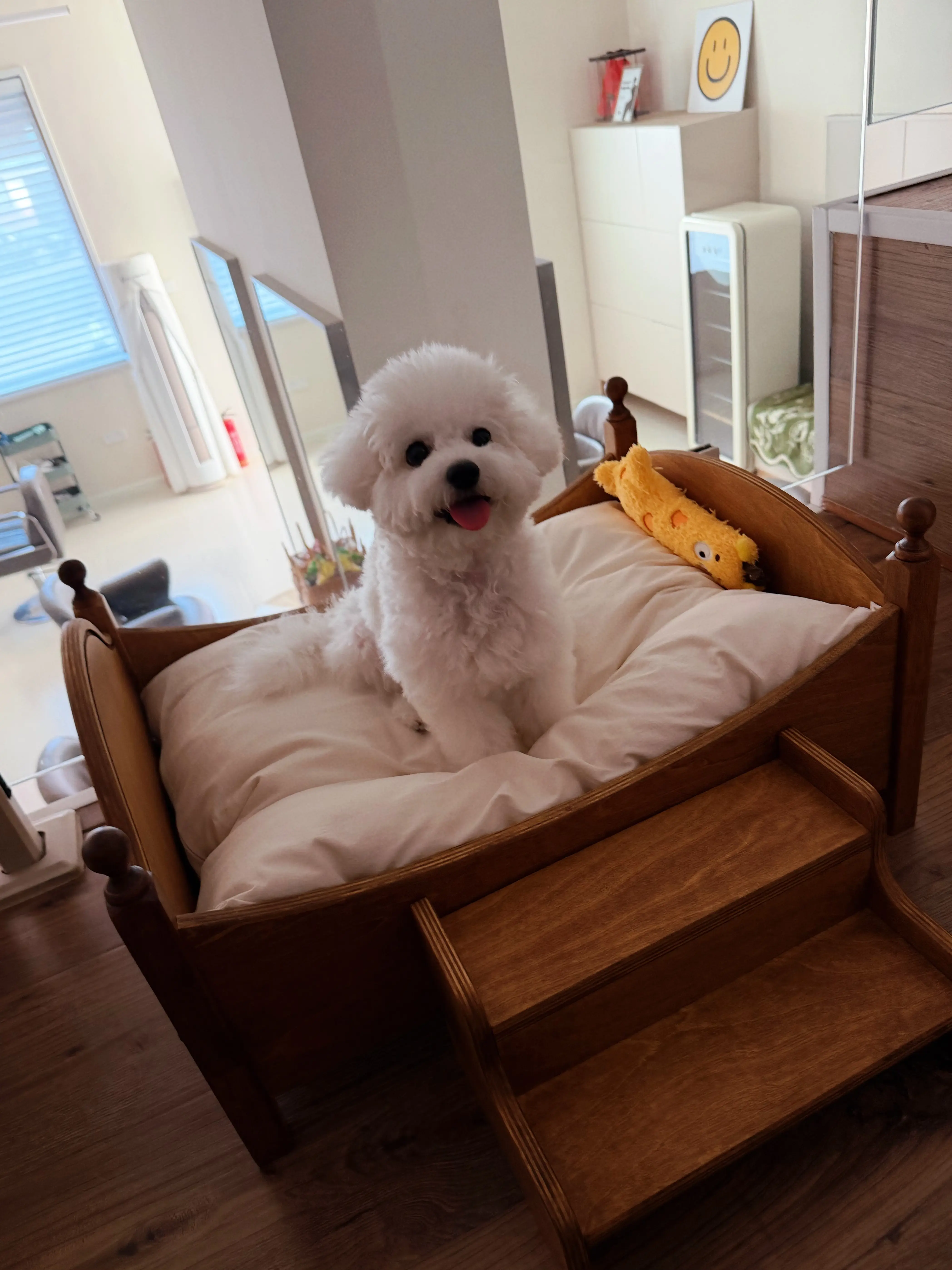 wooden storage basket for pet toys in a customer's home - Vintage French Fabric Pet Storage Hamper